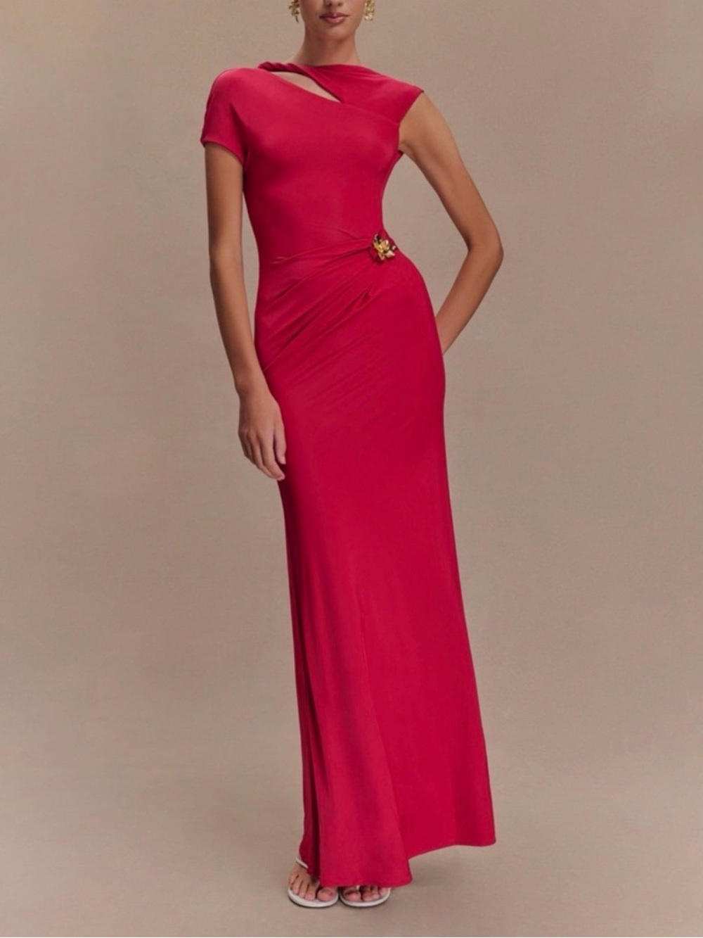 Meshki Fuchsia One-Shoulder Maxi Dress with Side Brooch - NWT - S